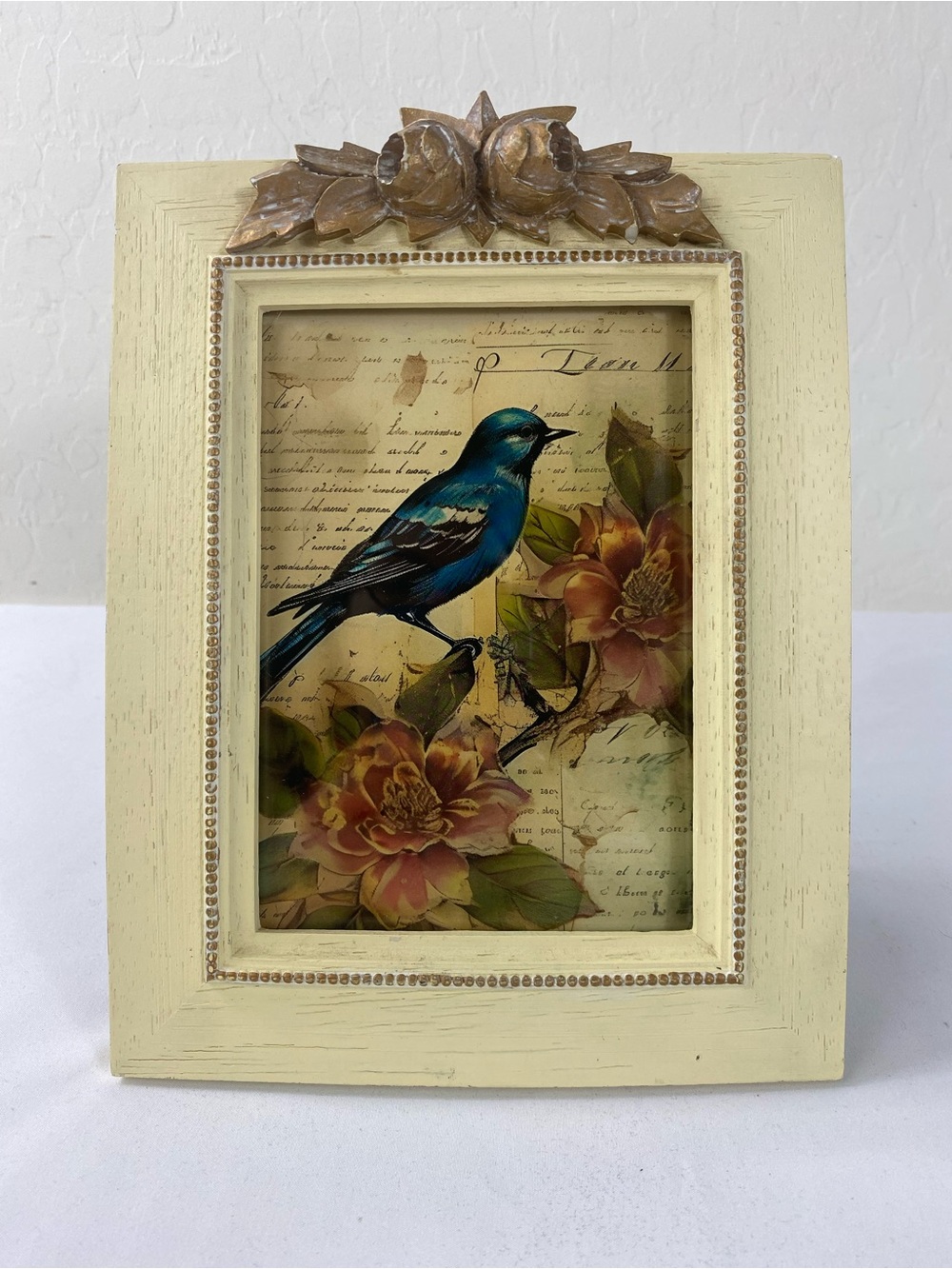 Vintage 1978 Cream Bird Print Frame Art and a hand written love letter inside